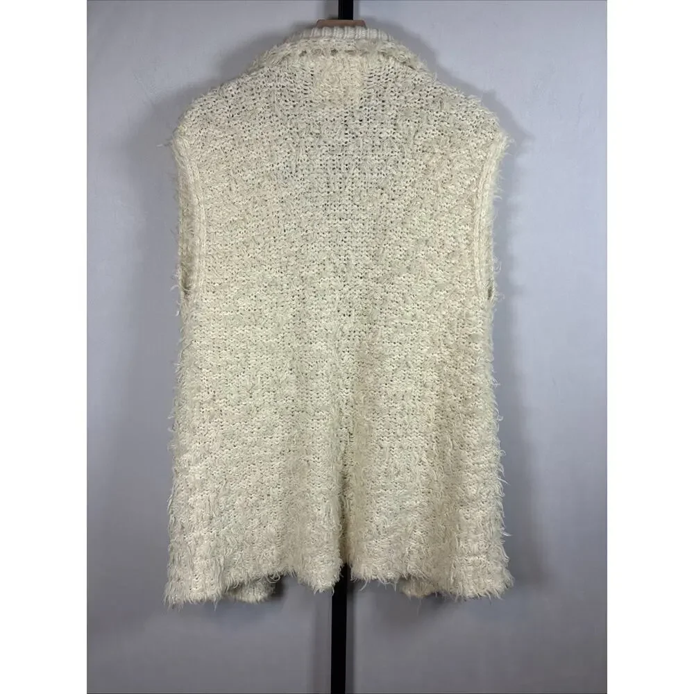 Anthropologie Fuzzy Open Front Knit Vest Women's XXS Cream Oversized Boho Wool